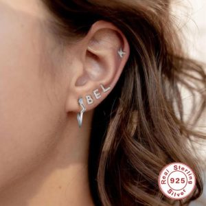 26 Letters S92 Sterling Silver Mini Delicate Earrings | Body Jewelry Body Jewelry Body Jewelry