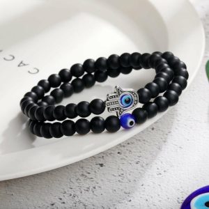 6cm Black Glass White Turquoise Colored Glaze Beaded Devil’s Eye Bracelet Set | Bracelets & Bangels Bracelets & Bangels Bracelets & Bangels