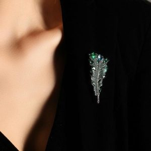 Antique Green Crystal Feather Brooch | Brooches Brooches Brooches