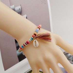 Bohemian Rainbow Ornament Colorful Polymer Clay Bracelet Shell Tassel Bracelet | Bracelets & Bangels Bracelets & Bangels Bracelets & Bangels