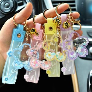 Cartoon Quicksand Cherry Blossom Keychain Acrylic Transparent Flower Oil Drift Bottle Bag Pedants Hangings | Keychains Jewelry Keychains