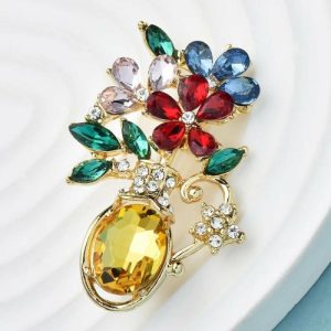 Colorful Flowers Diamond-encrusted Vase Potted Modeling Brooch Accessories | Brooches Brooches Brooches