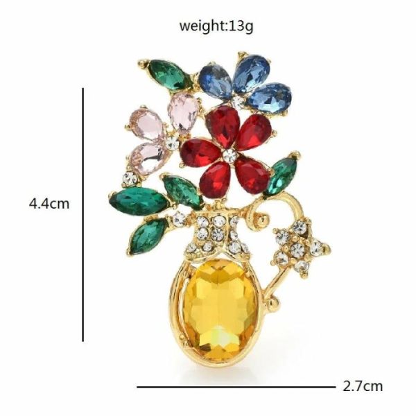 Colorful Flowers Diamond-encrusted Vase Potted Modeling Brooch Accessories | Brooches Brooches Brooches