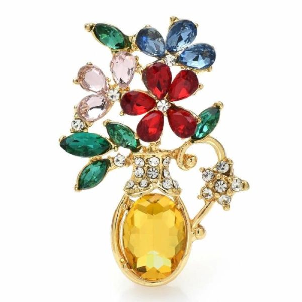 Colorful Flowers Diamond-encrusted Vase Potted Modeling Brooch Accessories | Brooches Brooches Brooches