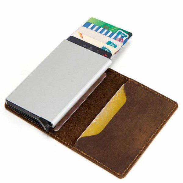 Cowhide Card Holder Card Holder RFID Leather Automatic Card Box | Wallet’s Bags Wallet's