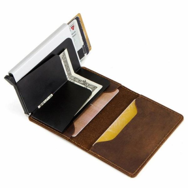 Cowhide Card Holder Card Holder RFID Leather Automatic Card Box | Wallet’s Bags Wallet's