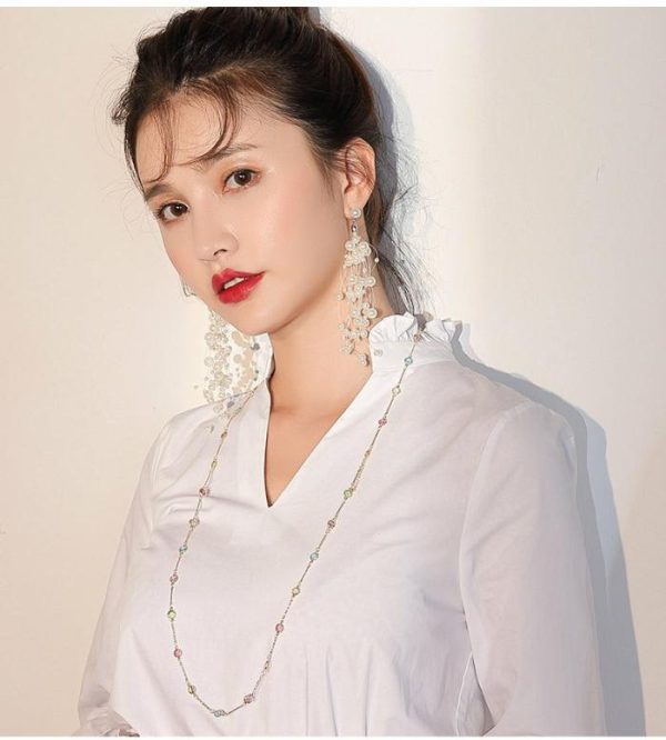 Exaggerated White Tassel Earrings Female Long | Earrings Earrings Earrings