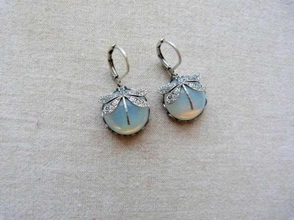 Fashion Jewelry Vintage Dragonfly Pattern Earrings Distressed Moonstone | Earrings Earrings Earrings