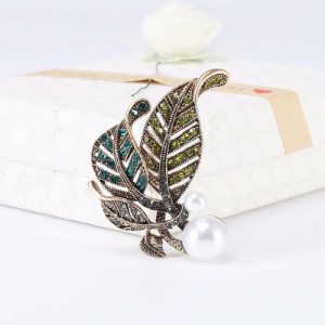 Fashion Retro Creative Rhinestone Pearl Leaf Brooch All-matching Graceful Pin Accessories | Brooches Brooches Brooches