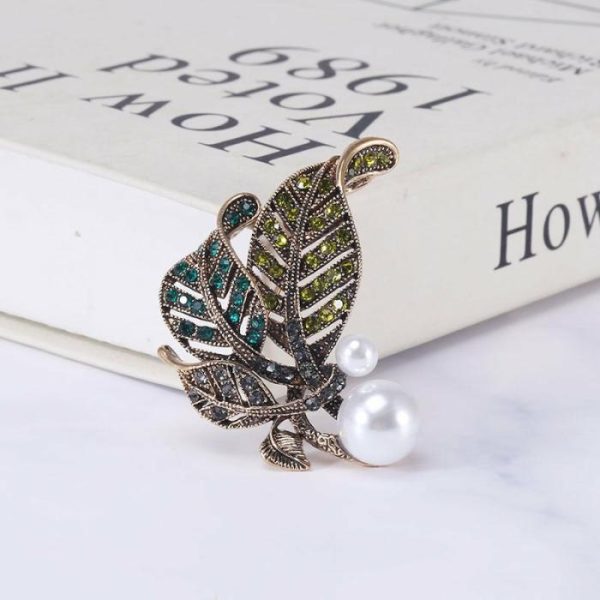 Fashion Retro Creative Rhinestone Pearl Leaf Brooch All-matching Graceful Pin Accessories | Brooches Brooches Brooches