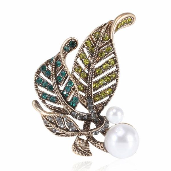 Fashion Retro Creative Rhinestone Pearl Leaf Brooch All-matching Graceful Pin Accessories | Brooches Brooches Brooches