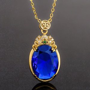 Korean Style Hot Sale Big Stone Brazil Topaz Sapphire Pendant 18K Gold Plating With Diamond Inlaid Luxury Atmosphere | Fashion Jewelry Sets Fashion Jewelry Sets Fashion Jewelry Sets