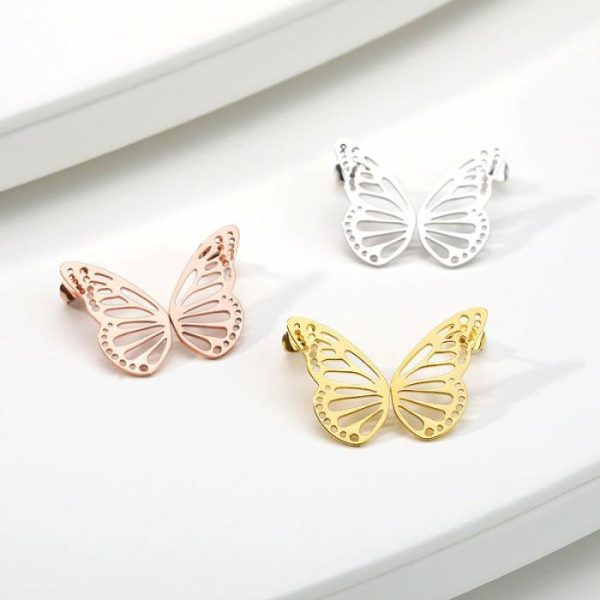 Korean Style Simple Butterfly Studs Stainless Steel Hollow | Earrings Earrings Earrings