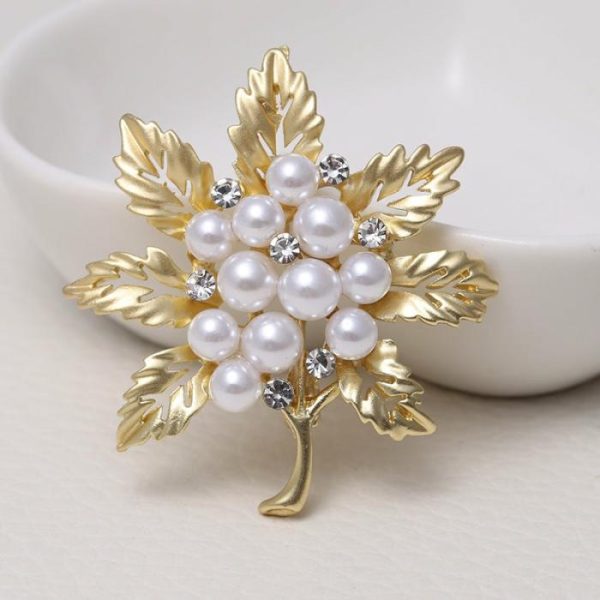 Leaves Matte Brooch Electroplated Pearl Fashion Retro Rhinestone Pin | Brooches Brooches Brooches