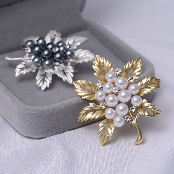 Leaves Matte Brooch Electroplated Pearl Fashion Retro Rhinestone Pin | Brooches Brooches Brooches