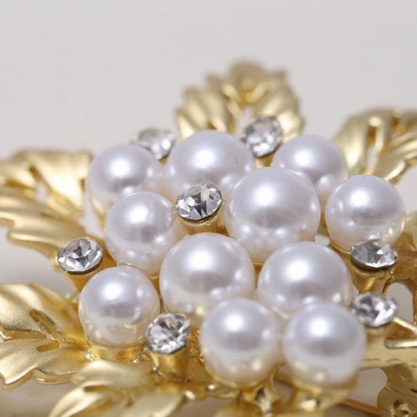 Leaves Matte Brooch Electroplated Pearl Fashion Retro Rhinestone Pin | Brooches Brooches Brooches