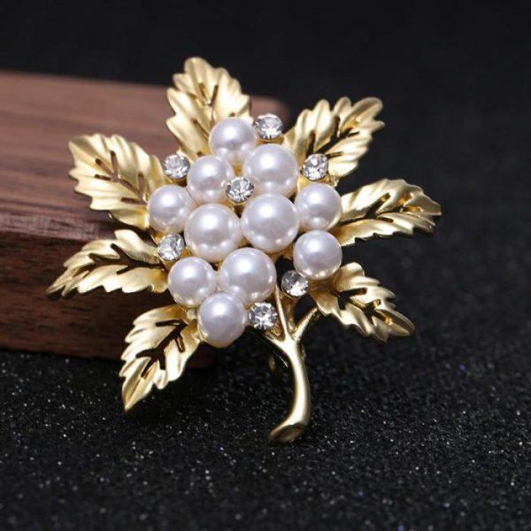 Leaves Matte Brooch Electroplated Pearl Fashion Retro Rhinestone Pin | Brooches Brooches Brooches