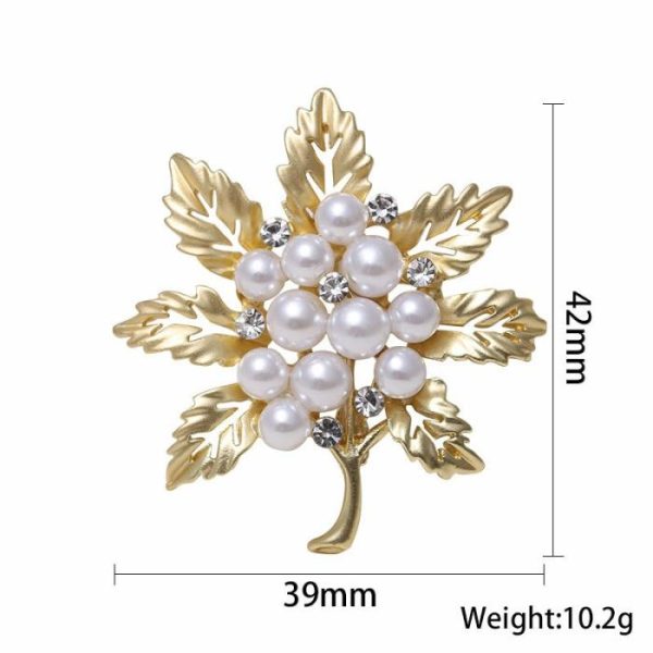 Leaves Matte Brooch Electroplated Pearl Fashion Retro Rhinestone Pin | Brooches Brooches Brooches