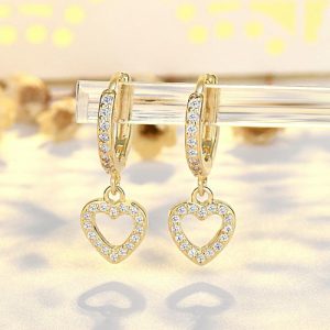 New French Retro S925 Sterling Silver Full Inlaid Love Heart Earrings High-grade Light Luxury Ear Clip Gold Plated | Earrings Earrings Earrings