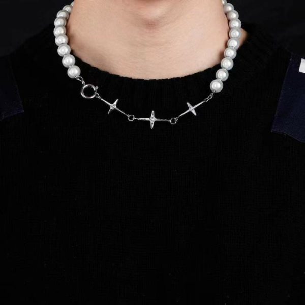 Reflective Pearl Stitching Love Cross Clavicle Chain European And American Non-fading Titanium Steel Necklace | Fashion Jewelry Sets Fashion Jewelry Sets Fashion Jewelry Sets