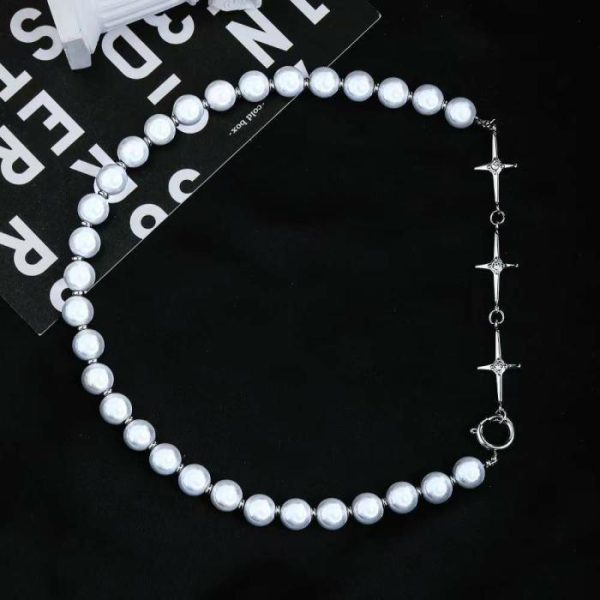 Reflective Pearl Stitching Love Cross Clavicle Chain European And American Non-fading Titanium Steel Necklace | Fashion Jewelry Sets Fashion Jewelry Sets Fashion Jewelry Sets