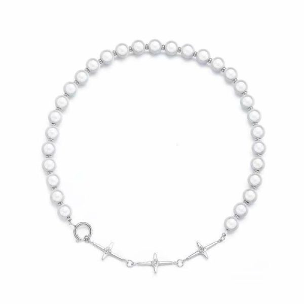 Reflective Pearl Stitching Love Cross Clavicle Chain European And American Non-fading Titanium Steel Necklace | Fashion Jewelry Sets Fashion Jewelry Sets Fashion Jewelry Sets