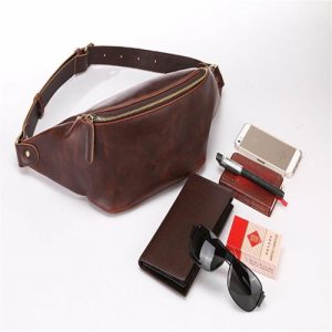 Retro Men’s Waist Bag Crazy Horse PU Leather Crossbody Bag | Waist Bag’s Bags Waist Bag's