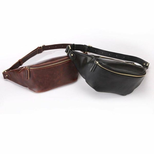 Retro Men’s Waist Bag Crazy Horse PU Leather Crossbody Bag | Waist Bag’s Bags Waist Bag's