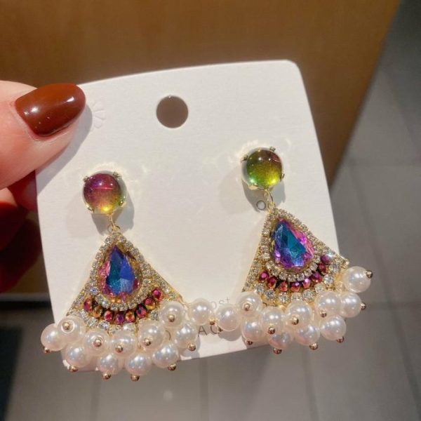 Rhinestone Retro High Sense Pearl Tassel Earrings Women | Earrings Earrings Earrings