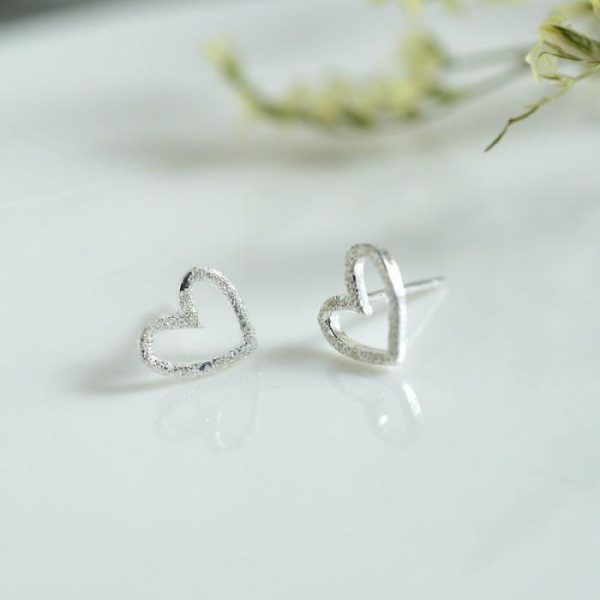 S925 Sterling Silver Earrings Hollow Frosted Heart-shaped Ear Studs | Body Jewelry Body Jewelry Body Jewelry