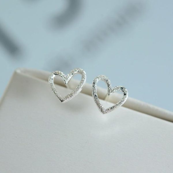 S925 Sterling Silver Earrings Hollow Frosted Heart-shaped Ear Studs | Body Jewelry Body Jewelry Body Jewelry