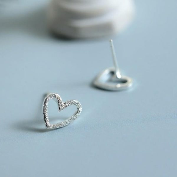 S925 Sterling Silver Earrings Hollow Frosted Heart-shaped Ear Studs | Body Jewelry Body Jewelry Body Jewelry