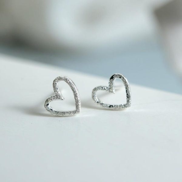 S925 Sterling Silver Earrings Hollow Frosted Heart-shaped Ear Studs | Body Jewelry Body Jewelry Body Jewelry