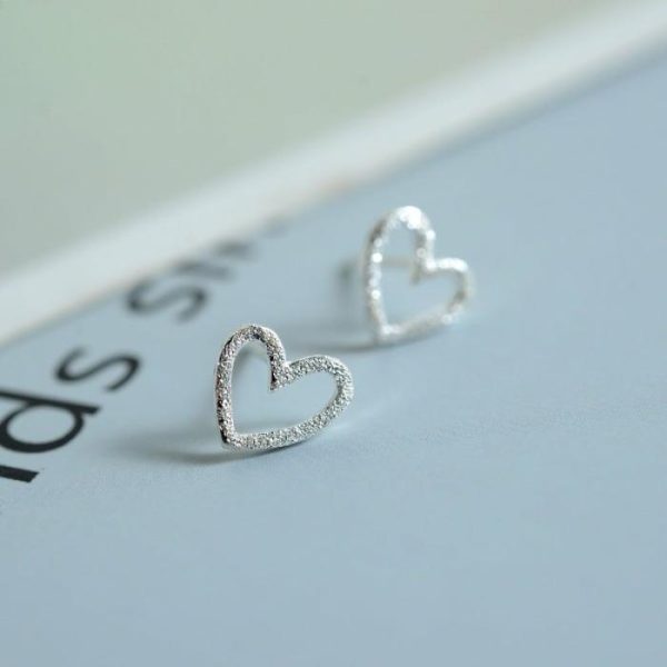 S925 Sterling Silver Earrings Hollow Frosted Heart-shaped Ear Studs | Body Jewelry Body Jewelry Body Jewelry