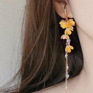 Small Yellow Flower Heat Shrink Earbone Clip Long Style | Earrings Earrings Earrings