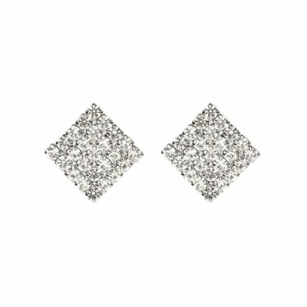 Square Over 25 Silver Stud Rhinestone-encrusted Vintage Earrings | Body Jewelry Body Jewelry Body Jewelry