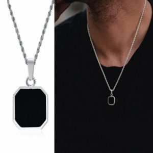 Stainless Steel Square Plate Pendant Black Epoxy Necklace | Necklace & Penddants Jewelry Necklace & Penddants