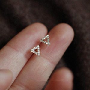 Sterling Silver Gold Ear-ring Clip Hollow Full Diamond Temperament Triangle | Body Jewelry Body Jewelry Body Jewelry