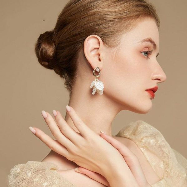 Women’s Foreign Style White Petal Earrings Suitable For Silver Pins | Earrings Earrings Earrings