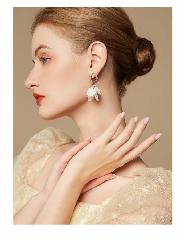 Women’s Foreign Style White Petal Earrings Suitable For Silver Pins | Earrings Earrings Earrings