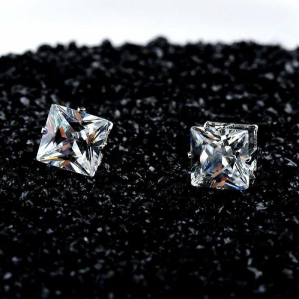 Popular Square Black And White Zircon Magnet Ear Studs | Body Jewelry Body Jewelry Body Jewelry