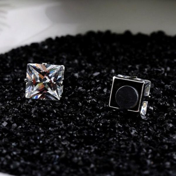 Popular Square Black And White Zircon Magnet Ear Studs | Body Jewelry Body Jewelry Body Jewelry