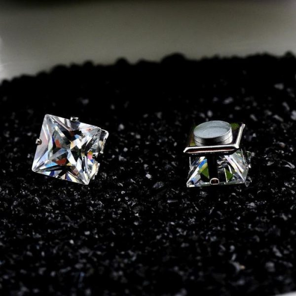 Popular Square Black And White Zircon Magnet Ear Studs | Body Jewelry Body Jewelry Body Jewelry