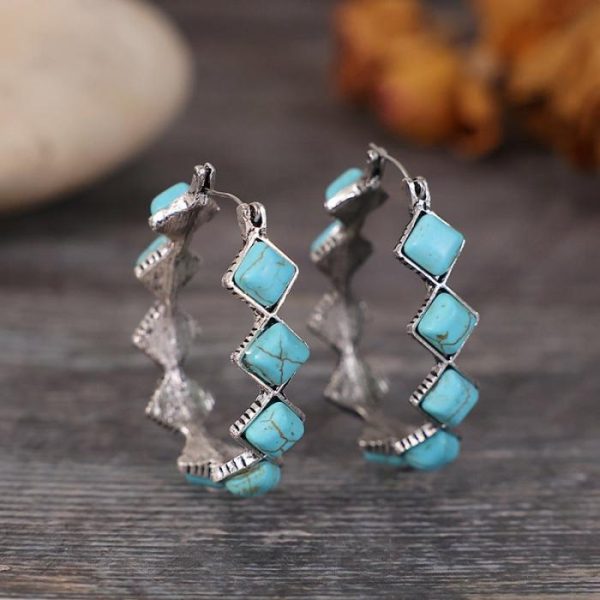 Exaggerated Diamond Turquoise U-shaped Earrings | Earrings Earrings Earrings