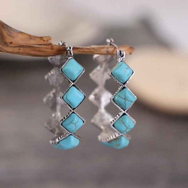 Exaggerated Diamond Turquoise U-shaped Earrings | Earrings Earrings Earrings