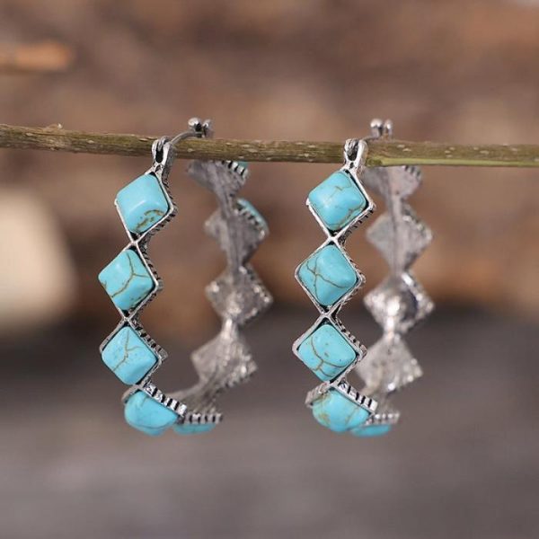 Exaggerated Diamond Turquoise U-shaped Earrings | Earrings Earrings Earrings